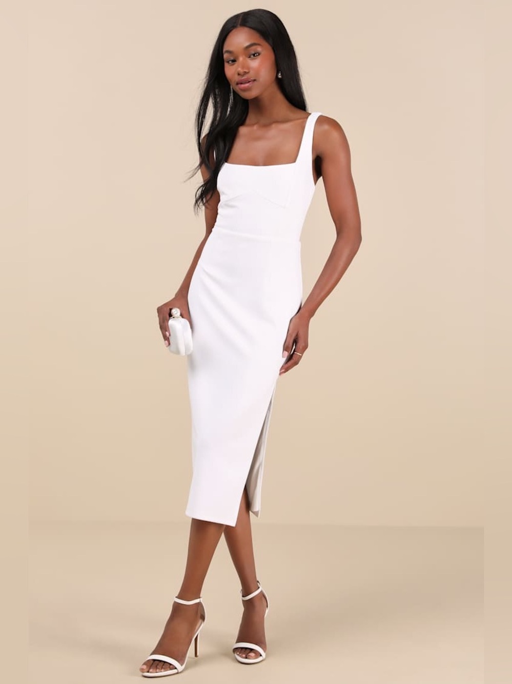 NWT LULUS Vibrant Allure White Square Neck Sleeveless Bodycon Midi Dress